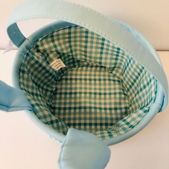 Baby Blue Easter Bunny Fabric Basket w/ Gingham Lining - Picture 3 of 7